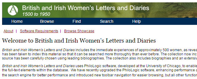 British and Irish Women's Letters and Diaries (1500-1950)