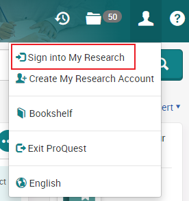 The Sign into My Research option on the ProQuest platform